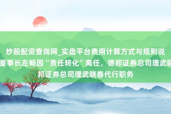 炒股配资查询网_实盘平台费用计算方式与规则说明 德邦基金董事长左畅因“责任转化”离任，德邦证券总司理武晓春代行职务