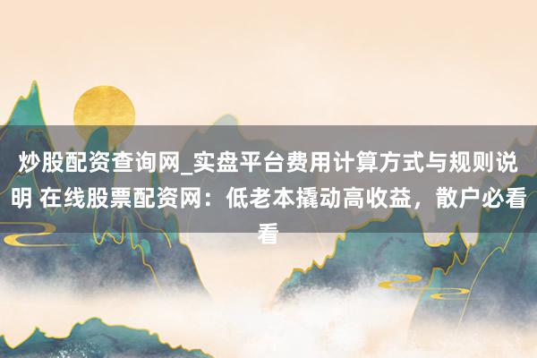 炒股配资查询网_实盘平台费用计算方式与规则说明 在线股票配资网：低老本撬动高收益，散户必看