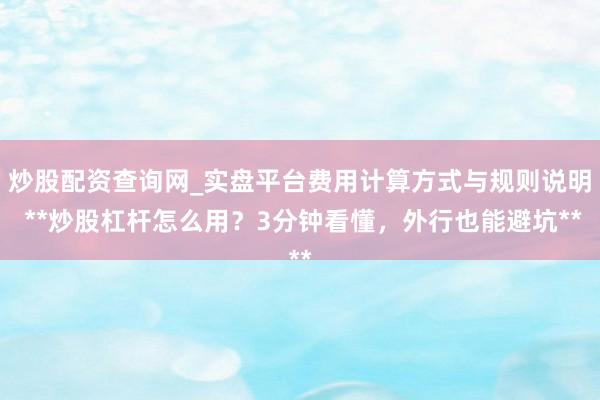 炒股配资查询网_实盘平台费用计算方式与规则说明 **炒股杠杆怎么用？3分钟看懂，外行也能避坑**